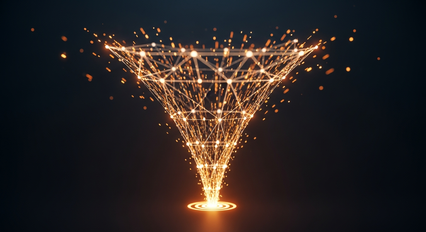 A network of clicks converging into a single conversion funnel