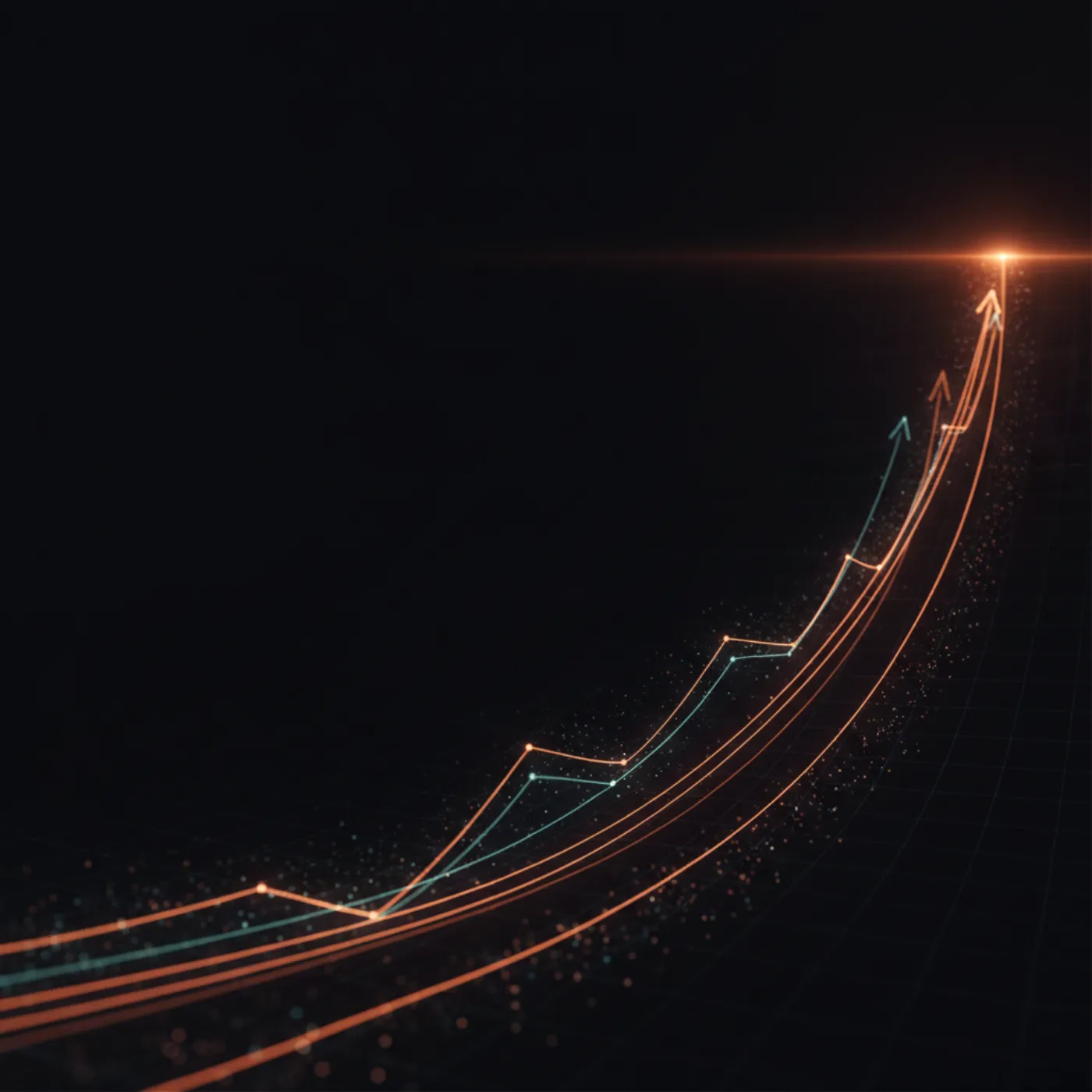Abstract data and growth signals rising toward a bright horizon